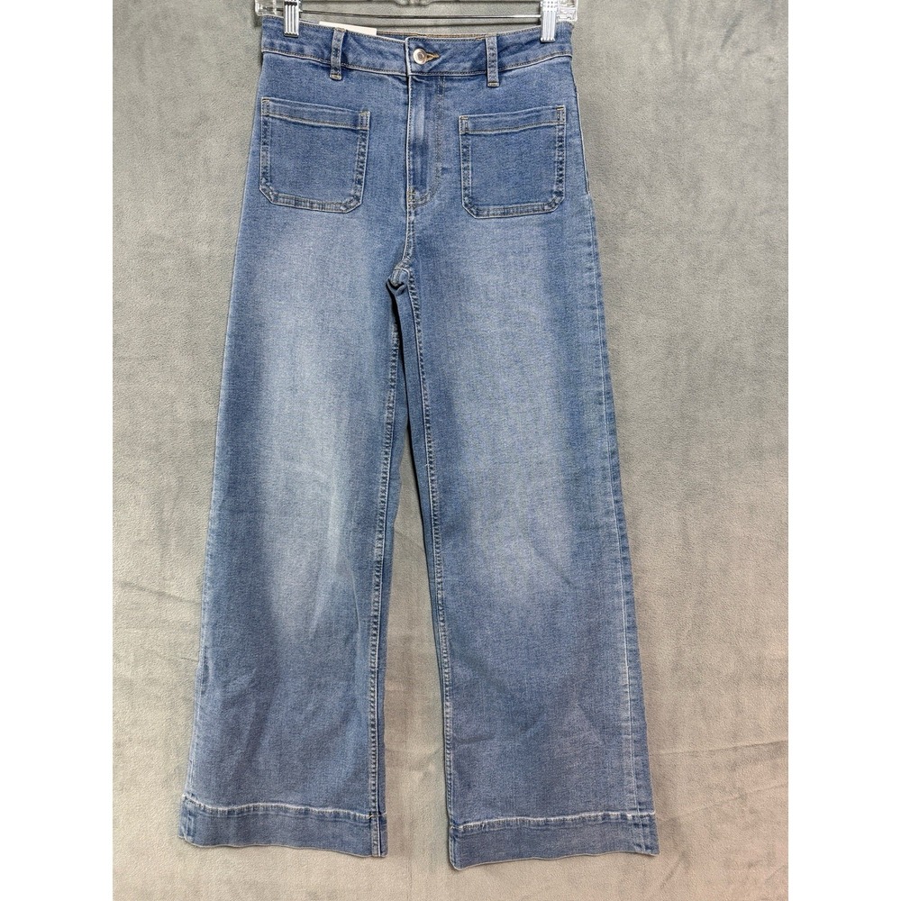 H&M High Rise Wide Leg Women's Jeans Size 2 Light Wash Blue Denim NWT
